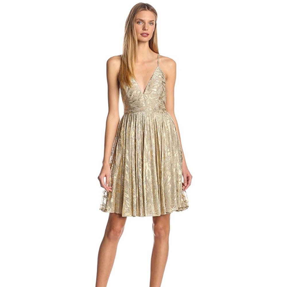 Sam Edelman Gold Plunge Vneck Dress NWT